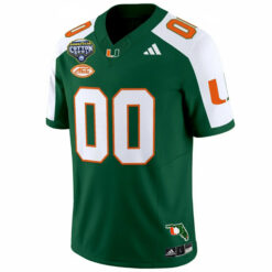 Alternative view of Custom Miami Hurricanes Football 2025 Goodyear Cotton Bowl Florida Patch Green Alternate Limited Jersey - All Stitched