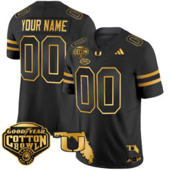 Custom Miami Hurricanes Football 2025 Goodyear Cotton Bowl Black Gold Jersey - All Stitched