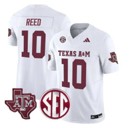 Marcel Reed Texas A&M Aggies Football White Away Jersey w/ SEC Patch - All Stitched