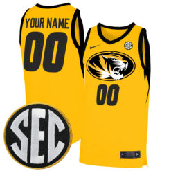 Custom Missouri Tigers Basketball Gold Alternate Jersey w/ SEC Patch - All Stitched