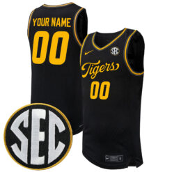 Custom Missouri Tigers Basketball Black Away Jersey w/ SEC Patch - All Stitched