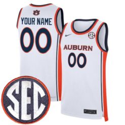 Custom Auburn Tigers Basketball 2025/26 White Home Jersey w/ SEC Patch - All Stitched