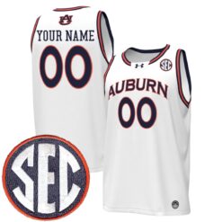Custom Auburn Tigers Basketball 2024/25 White Home Jersey w/ SEC Patch - All Stitched