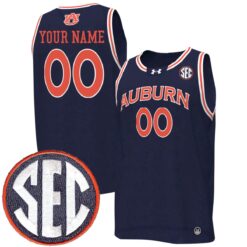 Custom Auburn Tigers Basketball 2024/25 Navy Away Jersey w/ SEC Patch - All Stitched