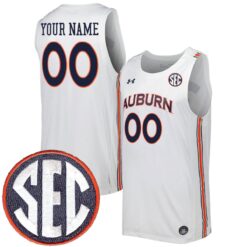Custom Auburn Tigers Basketball 2021/22 White Home Jersey w/ SEC Patch - All Stitched