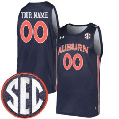 Custom Auburn Tigers Basketball 2021/22 Navy Away Jersey w/ SEC Patch - All Stitched