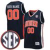 Custom Auburn Tigers Basketball Navy Retro Jersey w/ SEC Patch - All Stitched