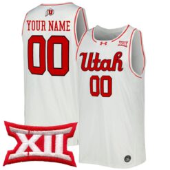 Custom Utah Utes Basketball 2025/26 White Home Jersey w/ XII Patch - All Stitched