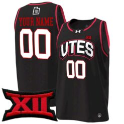 Custom Utah Utes Basketball 2025/26 Black Away Jersey w/ XII Patch - All Stitched