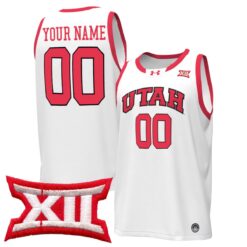 Custom Utah Utes Basketball 2023/24 White Home Jersey w/ XII Patch - All Stitched