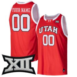 Custom Utah Utes Basketball 2023/24 Red Away Jersey w/ XII Patch - All Stitched