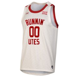 Alternative view of Custom Utah Utes Basketball White Throwback Jersey w/ XII Patch - All Stitched