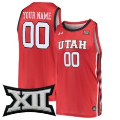 Custom Utah Utes Basketball 2021/22 Red Away Jersey w/ XII Patch - All Stitched
