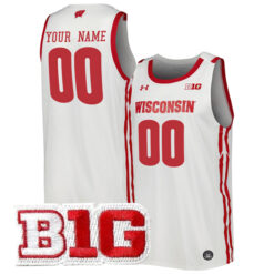 Custom Wisconsin Badgers Basketball White Jersey w/ B1G Patch - All Stitched