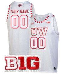 Custom Wisconsin Badgers Basketball 2021/22 White Jersey w/ B1G Patch - All Stitched