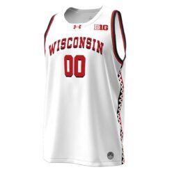 Alternative view of Custom Wisconsin Badgers Basketball 2024/25 White Jersey w/ B1G Patch - All Stitched