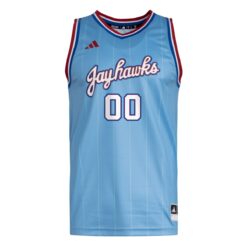 Alternative view of Custom Kansas Jayhawks Basketball Light Blue Jersey - All Stitched