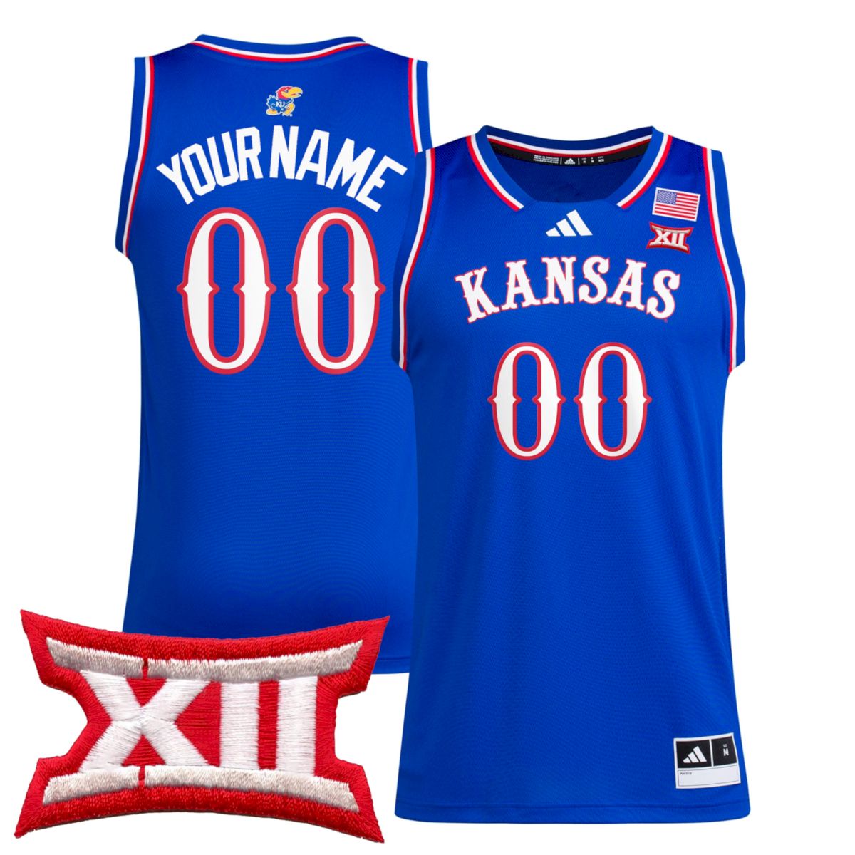 Custom Kansas Jayhawks Basketball 2024/25 Royal Away Jersey w/ XII Patch - All Stitched