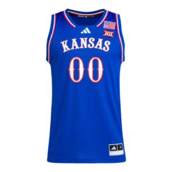 Alternative view of Custom Kansas Jayhawks Basketball 2024/25 Royal Away Jersey w/ XII Patch - All Stitched