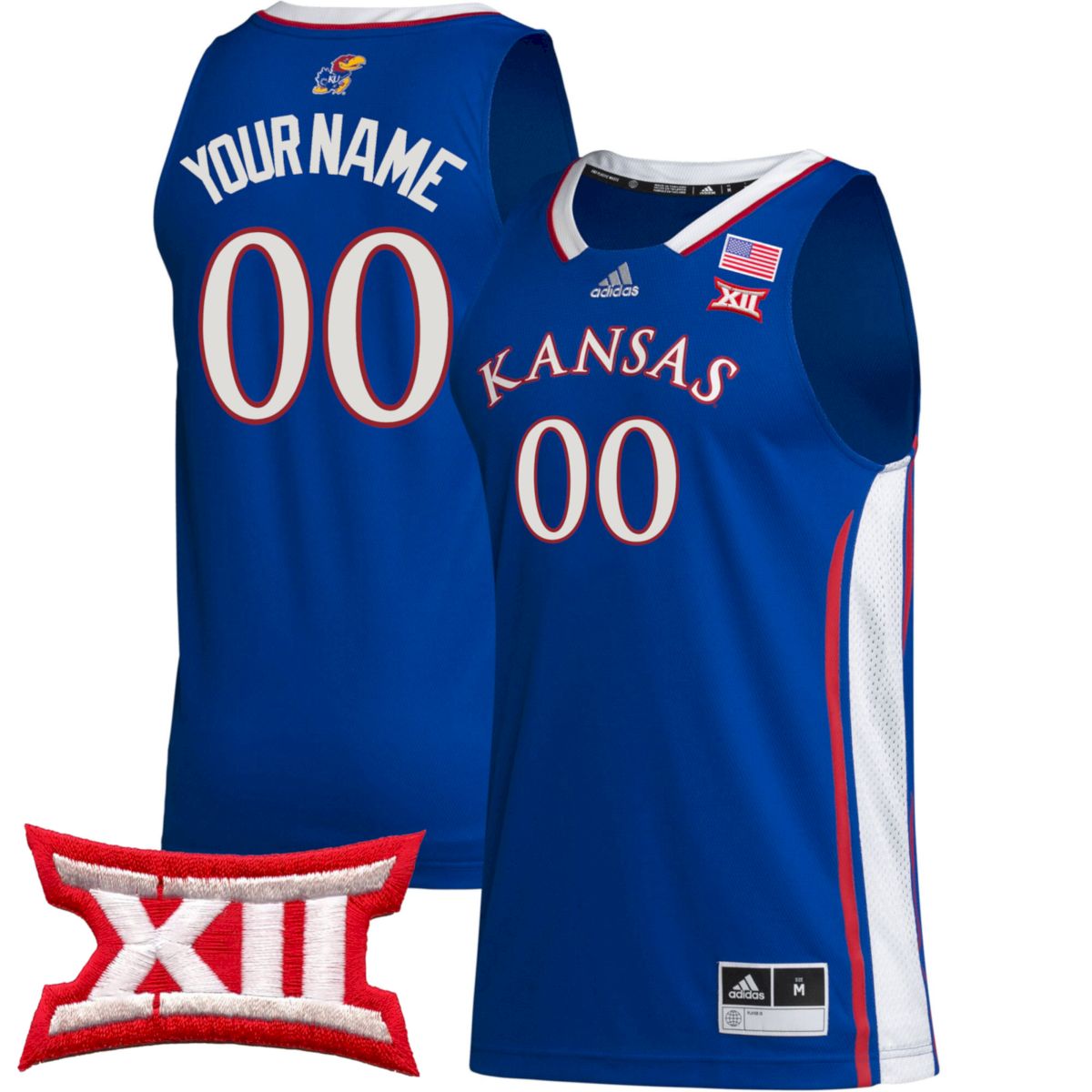 Custom Kansas Jayhawks Basketball 2023/24 Royal Away Jersey w/ XII Patch - All Stitched