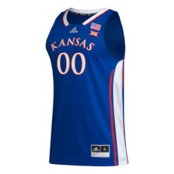 Alternative view of Custom Kansas Jayhawks Basketball 2023/24 Royal Away Jersey w/ XII Patch - All Stitched