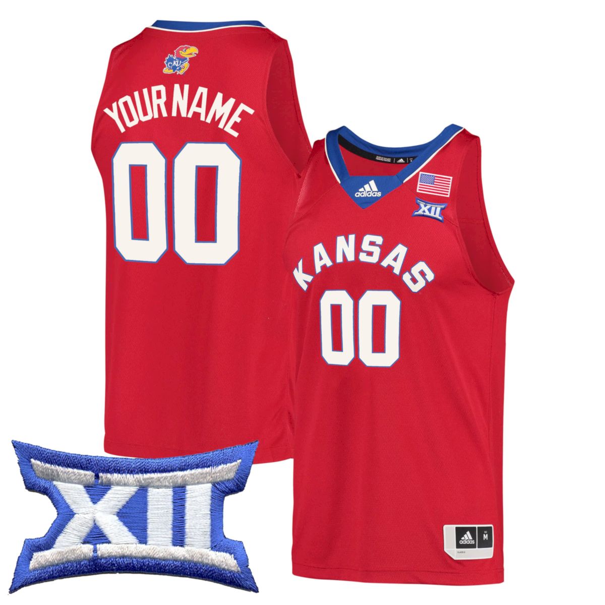 Custom Kansas Jayhawks Basketball Red Throwback Jersey w/ XII Patch - All Stitched