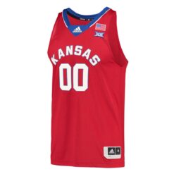 Alternative view of Custom Kansas Jayhawks Basketball Red Throwback Jersey w/ XII Patch - All Stitched