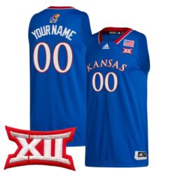 Custom Kansas Jayhawks Basketball 2021/22 Royal Away Jersey w/ XII Patch - All Stitched