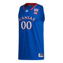 Alternative view of Custom Kansas Jayhawks Basketball 2021/22 Royal Away Jersey w/ XII Patch - All Stitched