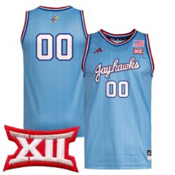 Custom Kansas Jayhawks Basketball Light Blue Jersey w/ XII Patch - All Stitched