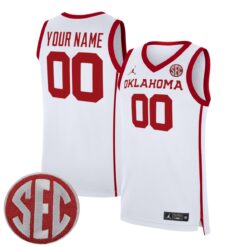 Custom Oklahoma Sooners Basketball White Home Jersey w/ SEC Patch - All Stitched