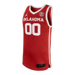 Alternative view of Custom Oklahoma Sooners Basketball Crimson Away Jersey w/ SEC Patch - All Stitched