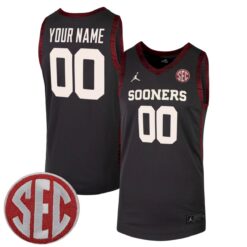 Custom Oklahoma Sooners Basketball Black Alternate Jersey w/ SEC Patch - All Stitched