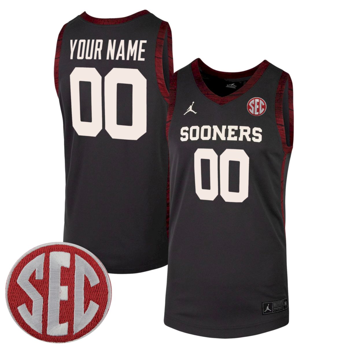 Custom Oklahoma Sooners Basketball Black Alternate Jersey w/ SEC Patch - All Stitched