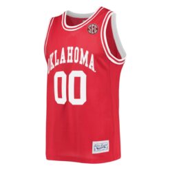 Alternative view of Custom Oklahoma Sooners Basketball Crimson Throwback Jersey w/ SEC Patch - All Stitched