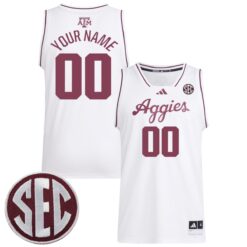 Custom Texas A&M Aggies Basketball 2024/25 White Home Jersey w/ SEC Patch - All Stitched
