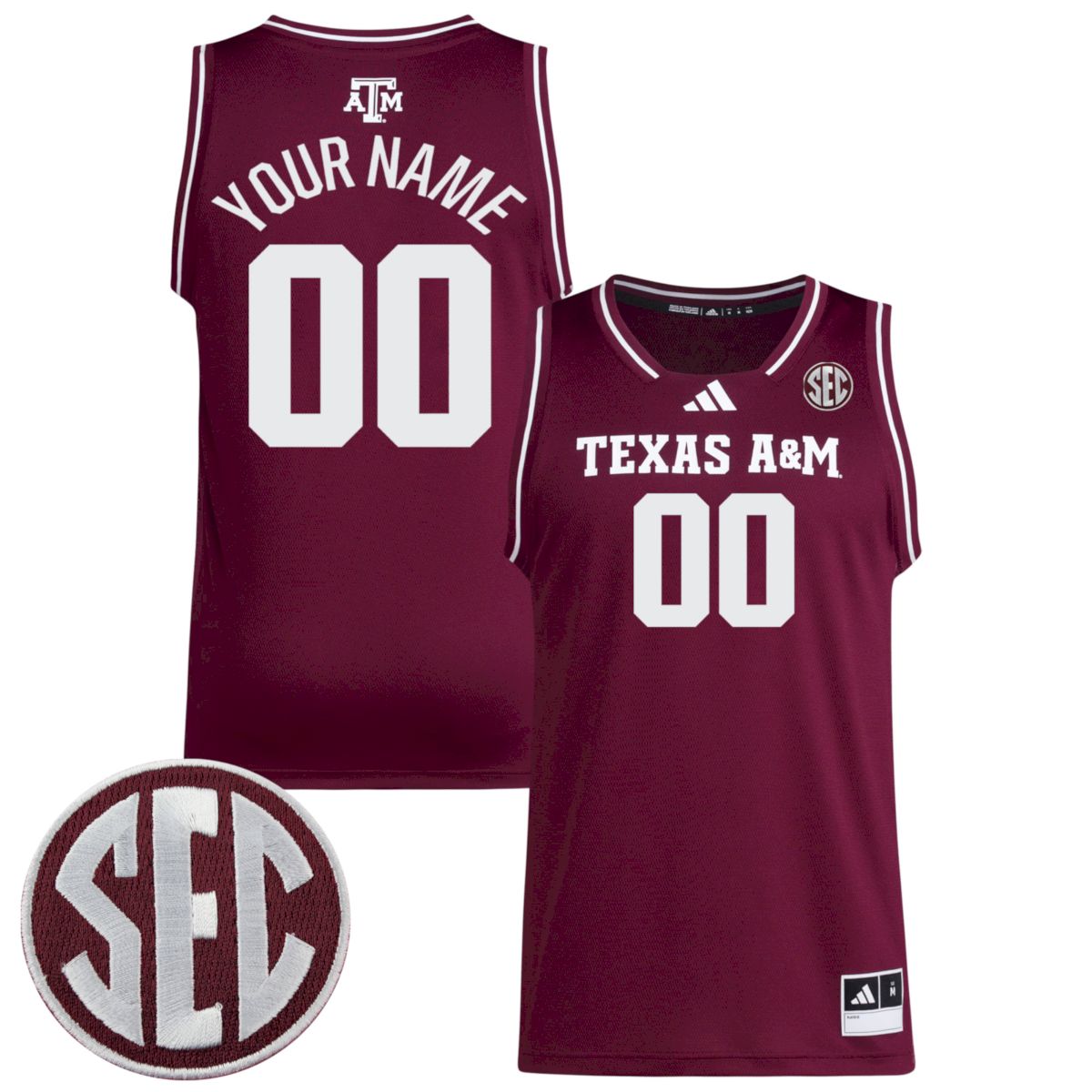 Custom Texas A&M Aggies Basketball 2024/25 Maroon Away Jersey w/ SEC Patch - All Stitched