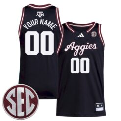 Custom Texas A&M Aggies Basketball 2024/25 Black Alternate Jersey w/ SEC Patch - All Stitched