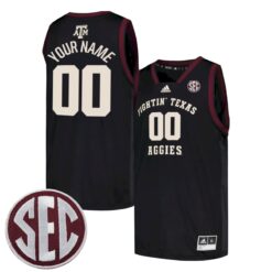 Custom Texas A&M Aggies Basketball 2022/23 Black Away Jersey w/ SEC Patch - All Stitched