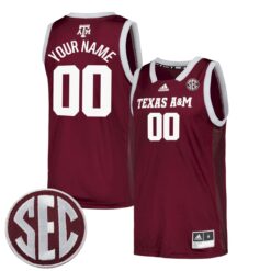 Custom Texas A&M Aggies Basketball 2021/22 Maroon Away Jersey w/ SEC Patch - All Stitched