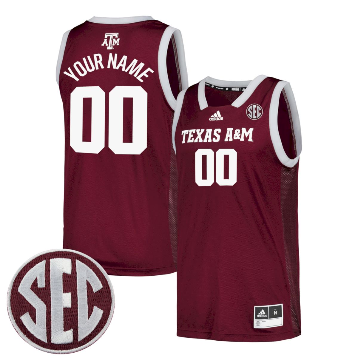 Custom Texas A&M Aggies Basketball 2021/22 Maroon Away Jersey w/ SEC Patch - All Stitched