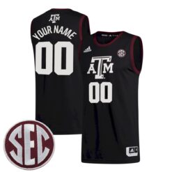 Custom Texas A&M Aggies Basketball 2021/22 Black Alternate Jersey w/ SEC Patch - All Stitched