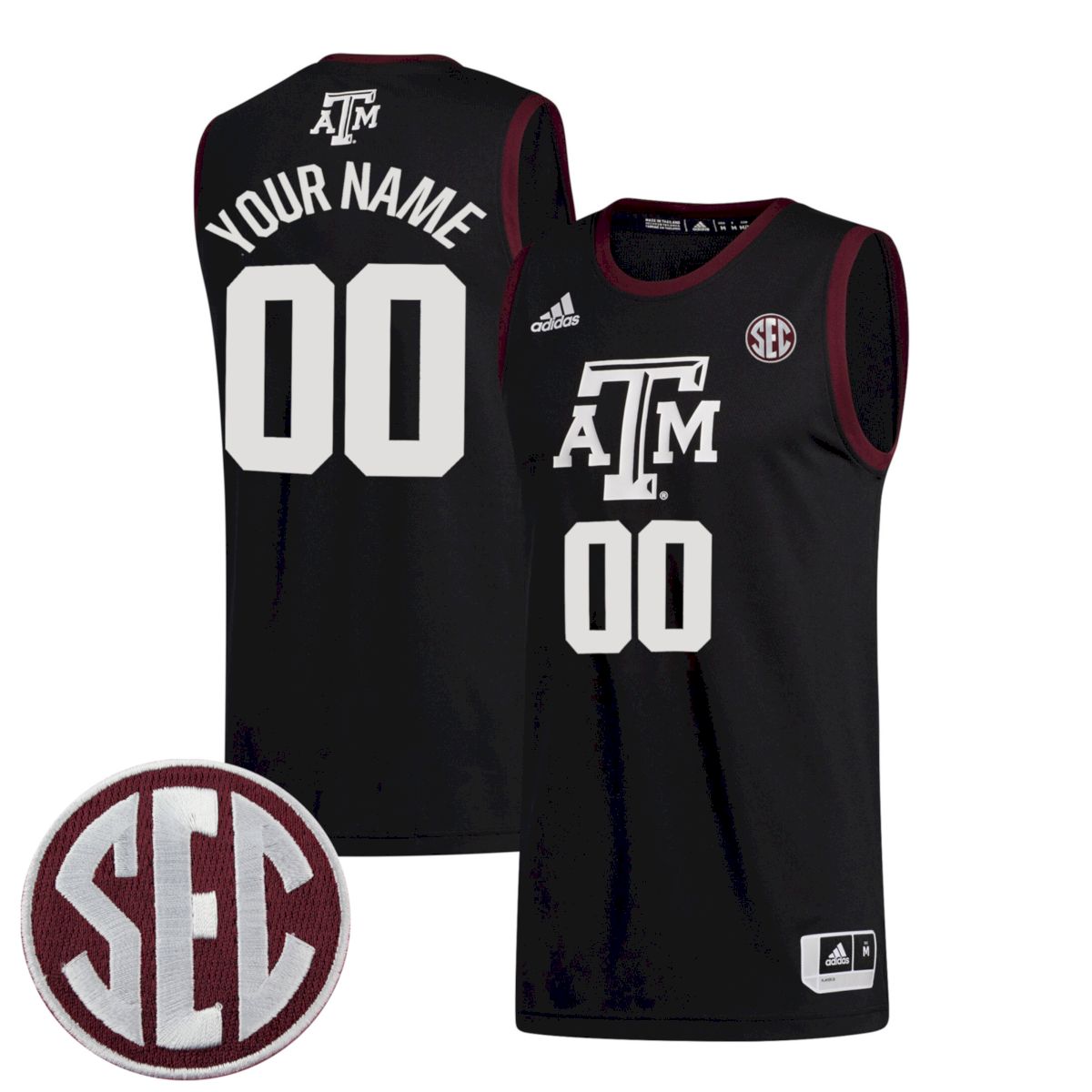 Custom Texas A&M Aggies Basketball 2021/22 Black Alternate Jersey w/ SEC Patch - All Stitched