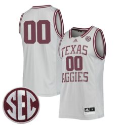 Custom Texas A&M Aggies Basketball 2021/22 White Throwback Jersey w/ SEC Patch - All Stitched