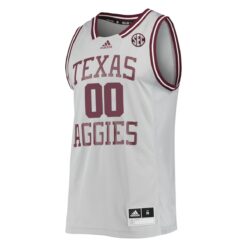 Alternative view of Custom Texas A&M Aggies Basketball 2021/22 White Throwback Jersey w/ SEC Patch - All Stitched