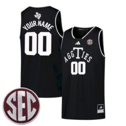 Custom Texas A&M Aggies Basketball Black Alternate Jersey w/ SEC Patch - All Stitched