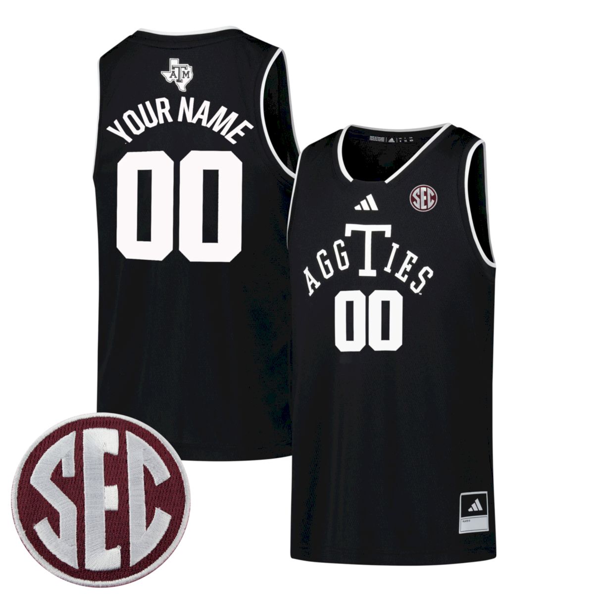 Custom Texas A&M Aggies Basketball Black Alternate Jersey w/ SEC Patch - All Stitched