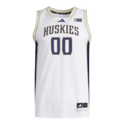 Alternative view of Custom Washington Huskies Basketball 2025/26 White Home Jersey w/ B1G Patch - All Stitched