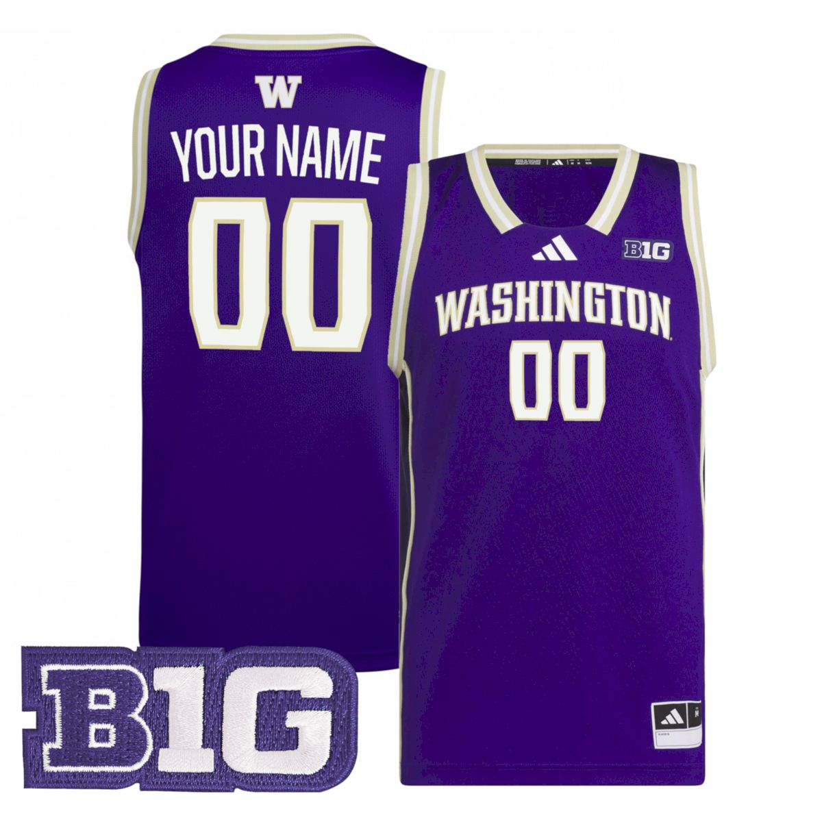 Custom Washington Huskies Basketball 2025/26 Purple Away Jersey w/ B1G Patch - All Stitched
