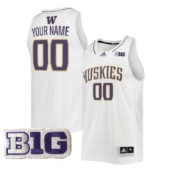 Custom Washington Huskies Basketball 2021/22 White Home Jersey w/ B1G Patch - All Stitched